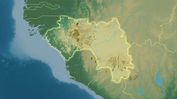 Guinee Gebied Topografische Reliëfkaart Stereografische Projectie Ruwe Samenstelling Van Rasterlagen — Stockfoto