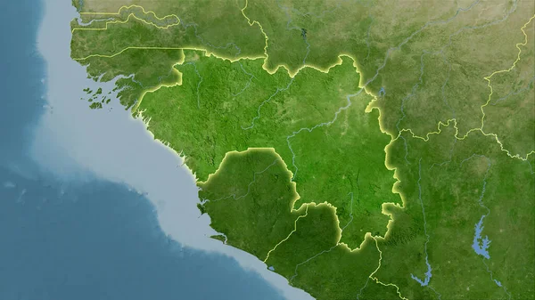 Obszar Gwinei Mapie Satelitarnej Projekcji Stereograficznej Surowa Kompozycja Warstw Rastrowych — Zdjęcie stockowe