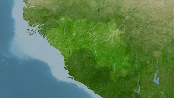 Obszar Gwinei Mapie Satelitarnej Projekcji Stereograficznej Surowy Skład Warstw Rastrowych — Zdjęcie stockowe