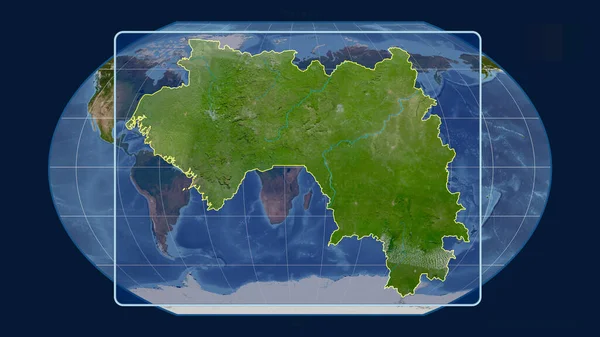 Vista Ampliada Guiné Delinear Com Linhas Perspectiva Contra Mapa Global — Fotografia de Stock