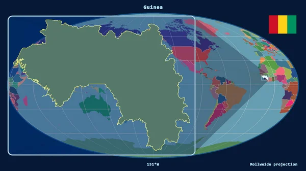 Przybliżony Obraz Gwinei Przedstawiający Linie Perspektywiczne Stosunku Globalnej Mapy Projekcji — Zdjęcie stockowe