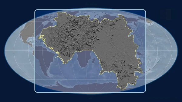 Vista Ampliada Guiné Delinear Com Linhas Perspectiva Contra Mapa Global — Fotografia de Stock