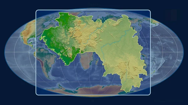 Zoomed View Guinea Outline Perspective Lines Global Map Mollweide Projection — Stock Photo, Image