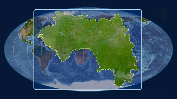 Zoomed View Guinea Outline Perspective Lines Global Map Mollweide Projection — Stock Photo, Image