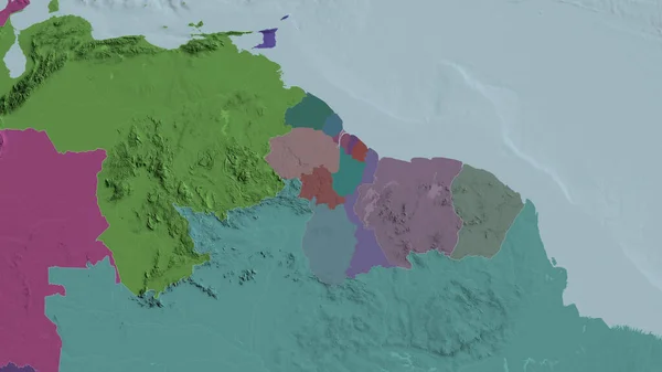 Guyana Zoomed Barrio Mapa Coloreado Tocado División Administrativa Renderizado —  Fotos de Stock