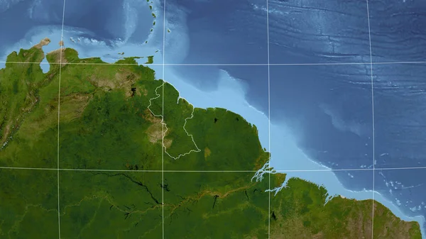 Guyana Barrio Perspectiva Distante Con Contorno Del País Imágenes Satélite — Foto de Stock