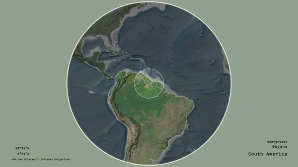 Oblast Guyany Označená Kruhem Rozsáhlé Mapě Kontinentu Izolované Odkrytého Pozadí — Stock fotografie