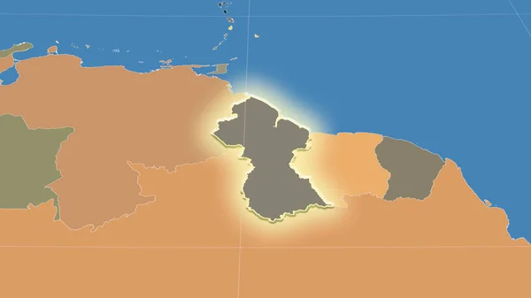 Guyana Vecindario Perspectiva Oblicua Distante Forma Brillaba Mapa Color Las — Foto de Stock