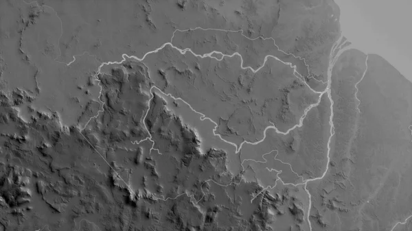 Cuyuni Mazaruni Region Guyana Šedá Mapa Jezery Řekami Tvar Rýsoval — Stock fotografie