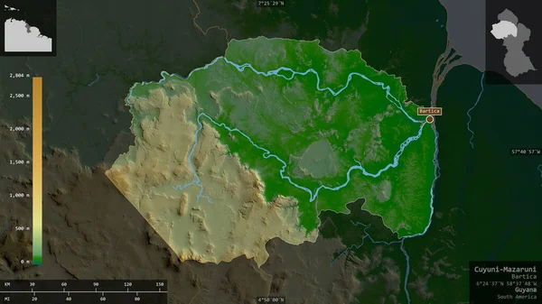 Cuyuni Mazaruni Περιφέρεια Γουιάνας Χρωματιστά Δεδομένα Σκίασης Λίμνες Και Ποτάμια — Φωτογραφία Αρχείου