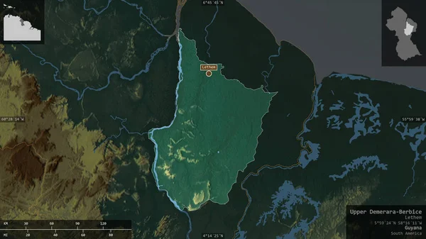Upper Demerara Berbice Region Guyana Colored Relief Lakes Rivers Shape — Stock Photo, Image