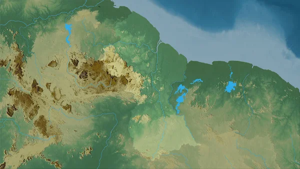 Stereografik Projeksiyondaki Topografik Yardım Haritasında Guyana Alanı Raster Katmanlarının Ham — Stok fotoğraf