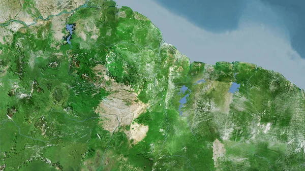 Uydu Haritasında Stereografik Projeksiyondaki Guyana Alanı Raster Katmanlarının Ham Bileşimi — Stok fotoğraf