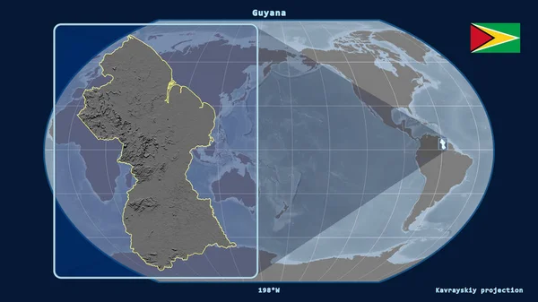 Vista Ampliada Del Contorno Guyana Con Líneas Perspectiva Contra Mapa —  Fotos de Stock