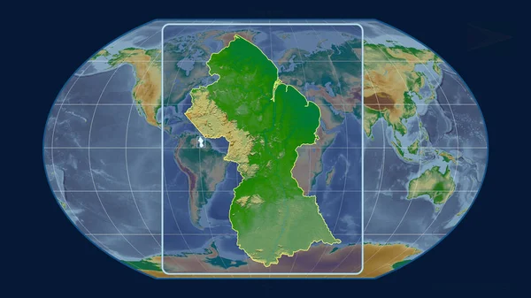 グアヤナのアウトラインを視野線で拡大し カヴァライスキー計画における世界地図と比較した 形を中心に 色物理図 — ストック写真