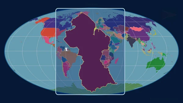 Přiblížený Pohled Guyanu Perspektivními Liniemi Proti Globální Mapě Mollweidově Projekci — Stock fotografie