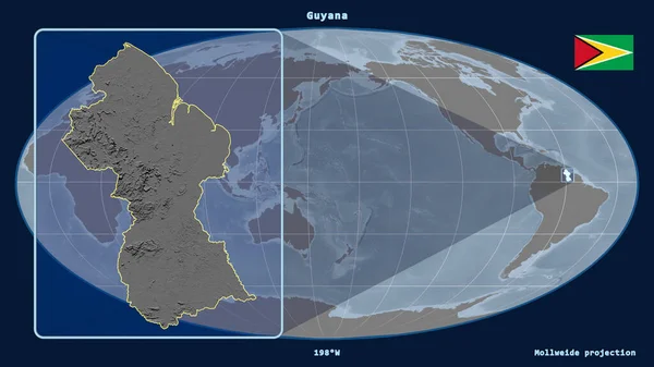 Увеличенный Вид Набросок Гайаны Перспективными Линиями Против Глобальной Карты Проекции — стоковое фото