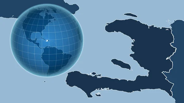 Haití Globo Con Forma Del País Contra Mapa Ampliado Con — Foto de Stock