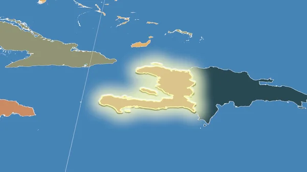 Haiti Dintorni Prospettiva Obliqua Distante Forma Brillava Mappa Colori Delle — Foto Stock