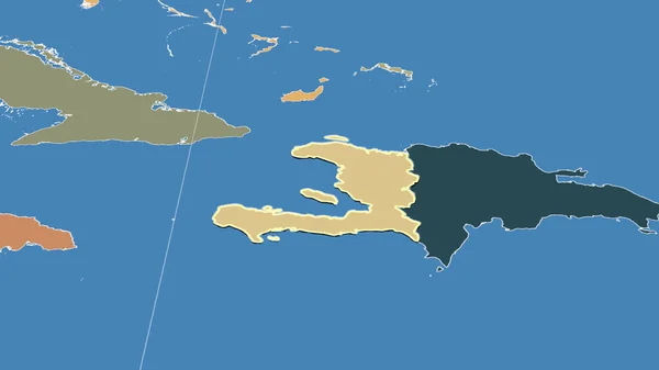 海地及其邻近地区 远斜透视 轮廓轮廓 行政区划的彩色地图 — 图库照片