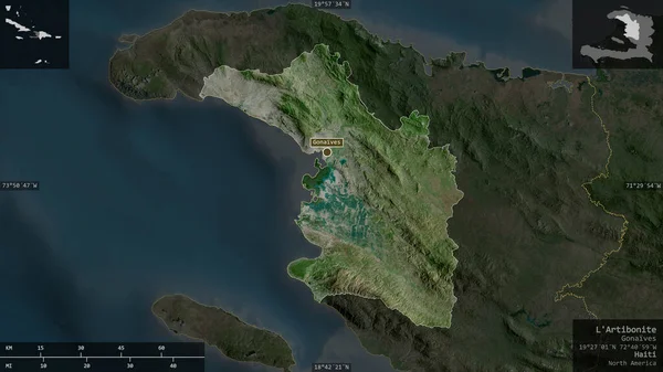 Artibonite Departementet Haiti Satellitbilder Form Presenteras Mot Sitt Land Område — Stockfoto