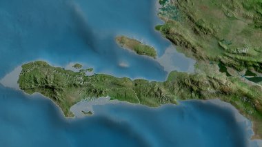 Sud, Haiti Bölümü. Uydu görüntüleri. Ülke alanına göre şekillendirilmiş. 3B görüntüleme