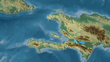 Stereografik projeksiyondaki topografik yardım haritasında Haiti alanı - raster katmanlarının ham bileşimi