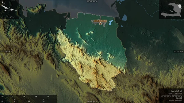 Nord Est Departamento Haití Relieve Colores Con Lagos Ríos Forma — Foto de Stock