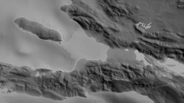 Ouest Department Haiti Grayscaled Map Lakes Rivers Shape Outlined Its — Stock Photo, Image