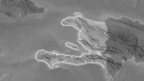 Haiti Area Grayscale Elevation Map Stereographic Projection Raw Composition Raster — Stock Photo, Image