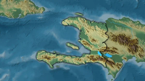 地形図における地形救援地図上のハイチ地域 暗い輝線の輪郭を持つラスター層の生の組成 — ストック写真