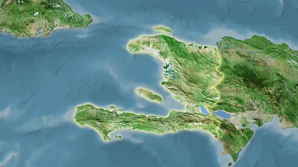 Haïti Zone Sur Carte Satellite Dans Projection Stéréographique Composition Brute — Photo