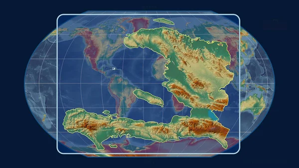 Zoomed Visning Haiti Skitsere Med Perspektiv Linjer Mod Globalt Kort - Stock-foto