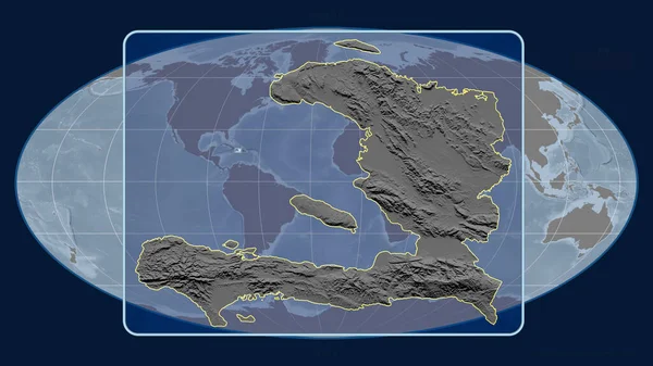 Přiblížený Pohled Haiti Perspektivními Liniemi Proti Globální Mapě Mollweidově Projekci — Stock fotografie