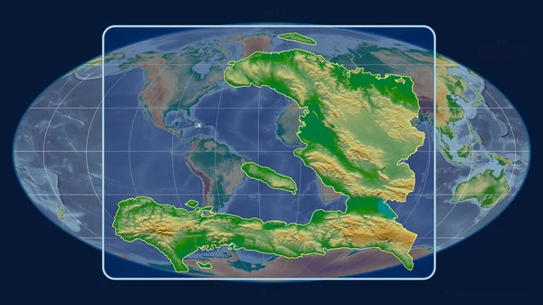 Přiblížený Pohled Haiti Perspektivními Liniemi Proti Globální Mapě Mollweidově Projekci — Stock fotografie