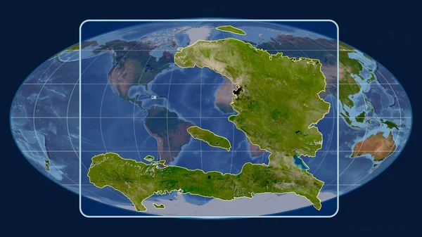 Vista Ampliada Haiti Contorna Com Linhas Perspectiva Contra Mapa Global — Fotografia de Stock