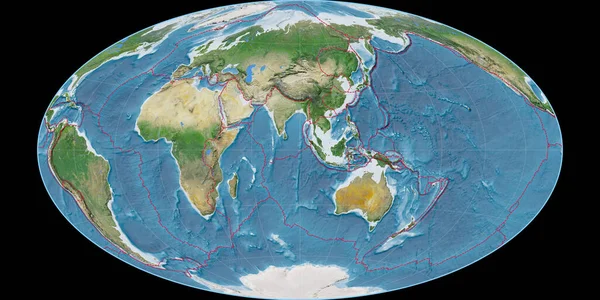 World Map Hammer Oblique Projection Centered East Longitude Satellite Imagery — Stock Photo, Image