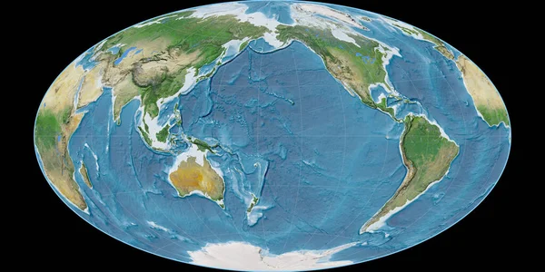 Mappa Del Mondo Nella Proiezione Hammer Oblique Centrata 170 Longitudine — Foto Stock