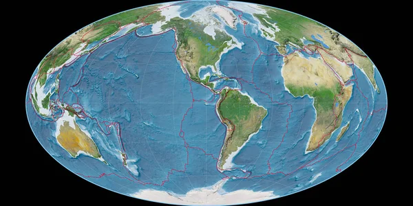 Mapa Del Mundo Proyección Hammer Oblique Centrado Longitud Oeste Imágenes — Foto de Stock