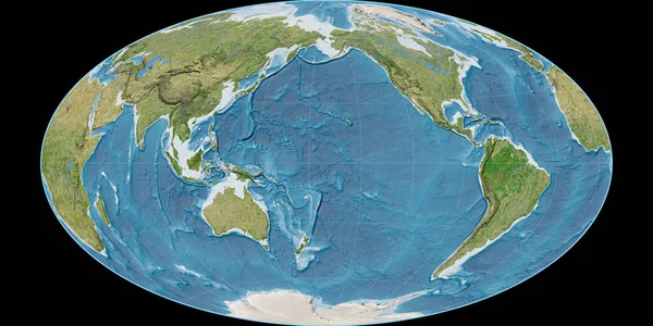 Světová Mapa Hammer Šikmé Projekci Středem 170 Západní Délky Satelitní — Stock fotografie