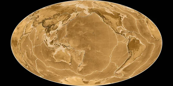Světová Mapa Hammer Šikmé Projekci Středem 170 Západní Délky Sepia — Stock fotografie