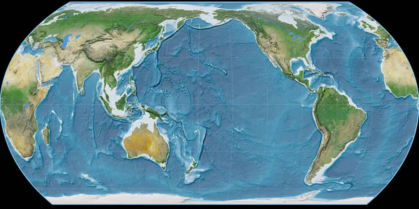 Mapa Del Mundo Proyección Hatano Centrado 170 Longitud Oeste Imágenes — Foto de Stock