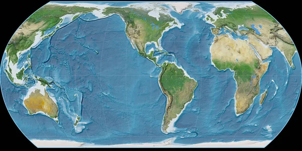 World Map Hatano Projection Centered West Longitude Satellite Imagery Raw — Stock Photo, Image