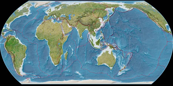 Mapa Del Mundo Proyección Hatano Centrado Longitud Este Imágenes Satelitales — Foto de Stock