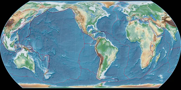 Mapa Del Mundo Proyección Hatano Centrado Longitud Oeste Sombreado Color — Foto de Stock