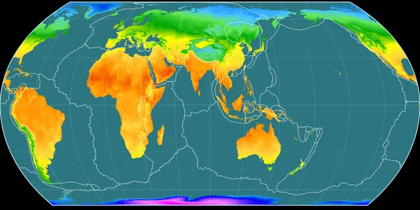Wereldkaart Hatano Projectie Gecentreerd Oosterlengte Gemiddelde Jaarlijkse Temperatuur Kaart Samengesteld — Stockfoto