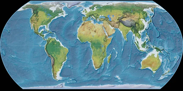 Mapa Świata Projekcji Hatano Skupiona Wschodniej Długości Geograficznej Główne Cechy — Zdjęcie stockowe