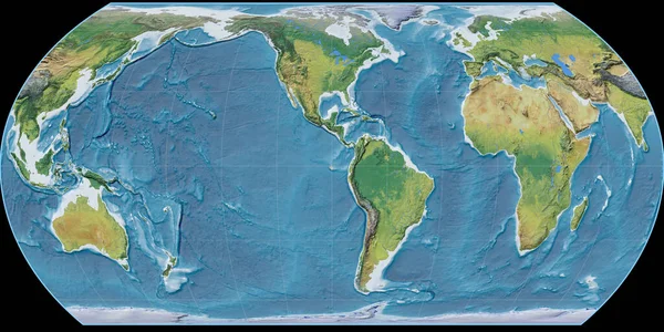Světová Mapa Hatanově Projekci Soustřeďuje Západní Délky Hlavní Fyziografické Krajinné — Stock fotografie