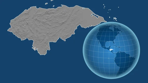 Honduras Globus Mit Der Form Des Landes Gegen Gezoomte Landkarte — Stockfoto