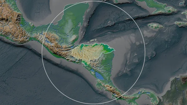 Área Ampliada Honduras Rodeada Por Círculo Fondo Barrio Mapa Físico — Foto de Stock